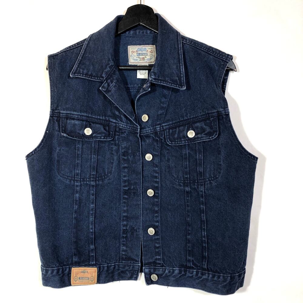 P.S. Gitano Denim Vest Dark Blue Cotton Vintage Retro 80s Western Workwear